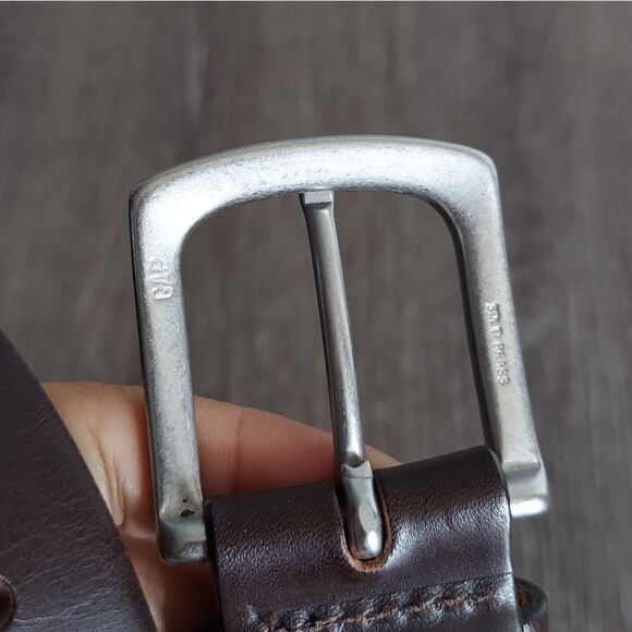 Gap Brown Leather Belt Solid Brass Buckle 38 - Picture 4 of 6